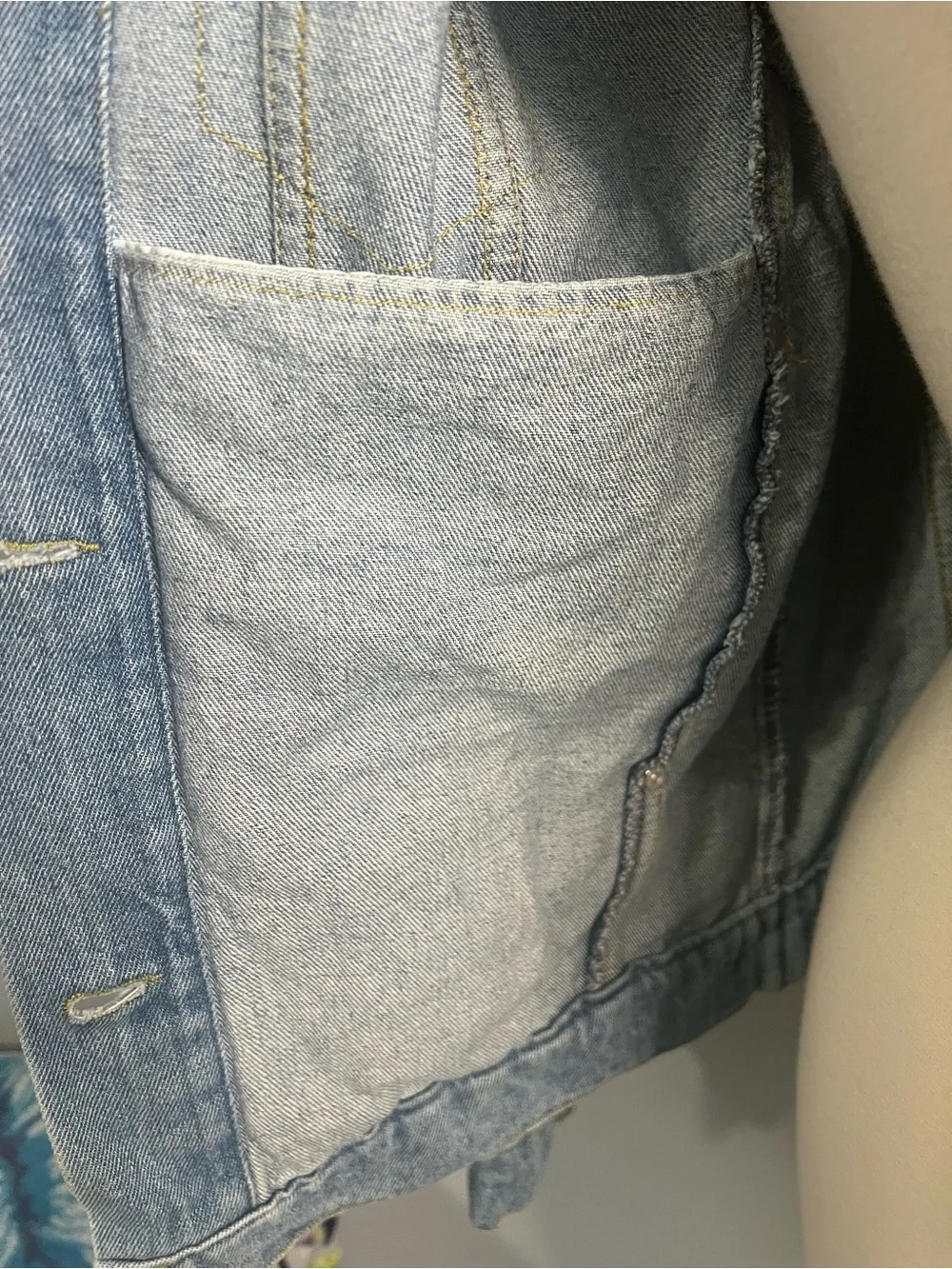 Love Tree Size S Blue Distressed Long Sleeve Denim Jacket Hip Length